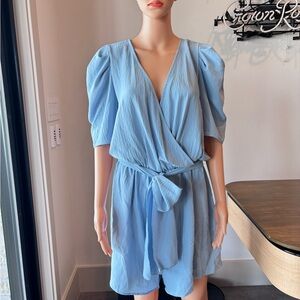 Impressions Blue Romper Puff Sleeve Mini Shorts